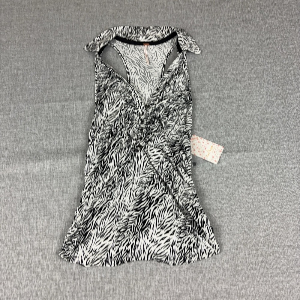 Free People Tank Top Womens M Black‎ White V-Neck Sleeveless Zebra Print